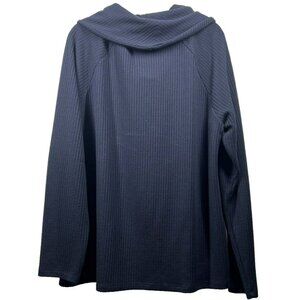 Talbots Womens Sweater Size XL Solid Navy Blue Waffle Knit Cowl Knit Long Sleeve